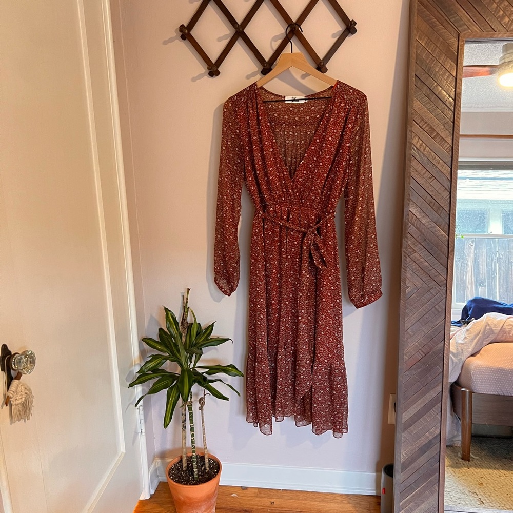 Peasant style midi dress with sheer sleeves